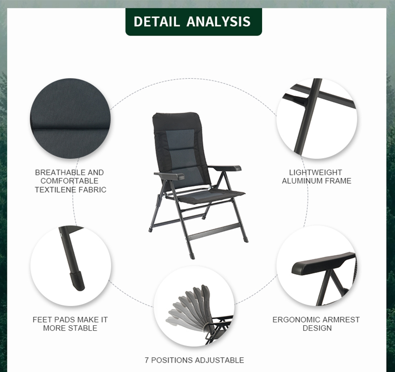 Folding RV Caravan Chair with 3D Air Mesh Fabric and 7 Reclining Positions