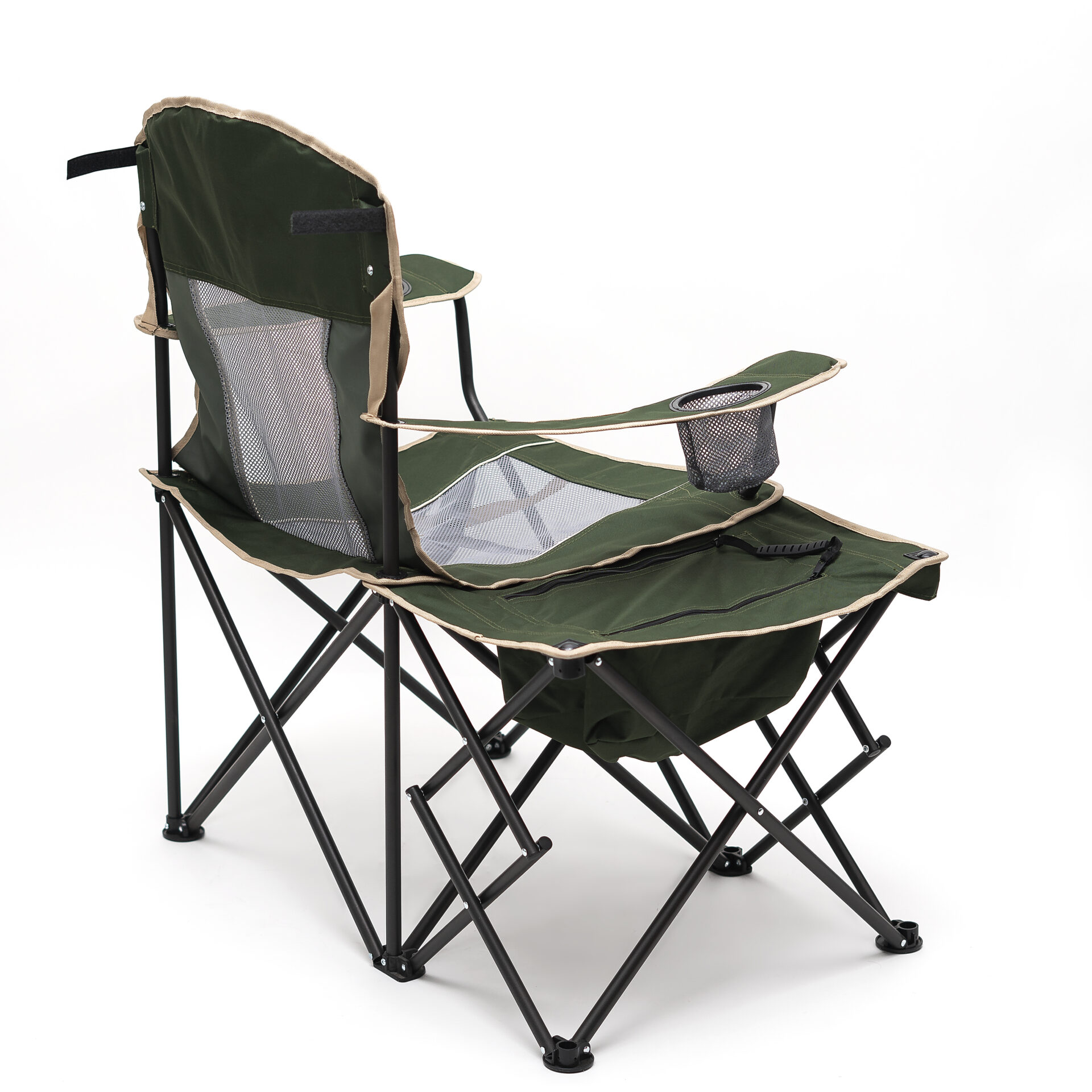 Camping Heavy Duty Support Oversized Steel Frame Collapsible Padded Arm Folding Chair with Side Table