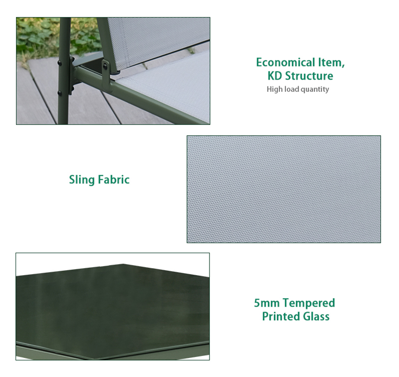 5-Piece Outdoor Dining Set with Tempered Glass Table and Sling Chairs – Steel Frame for Patio or Garden