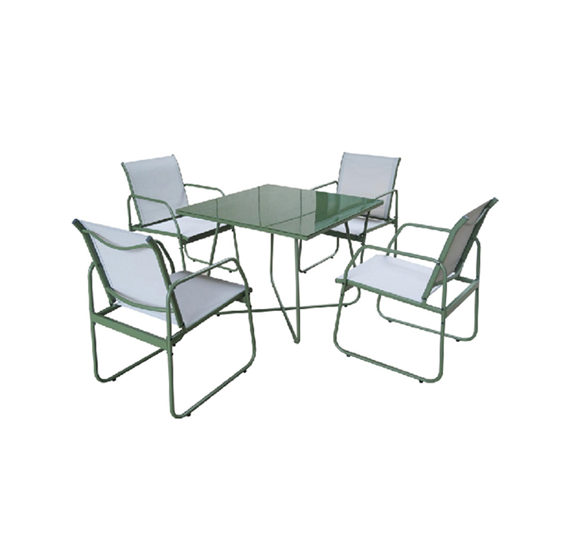 5-Piece Outdoor Dining Set with Tempered Glass Table and Sling Chairs – Steel Frame for Patio or Garden