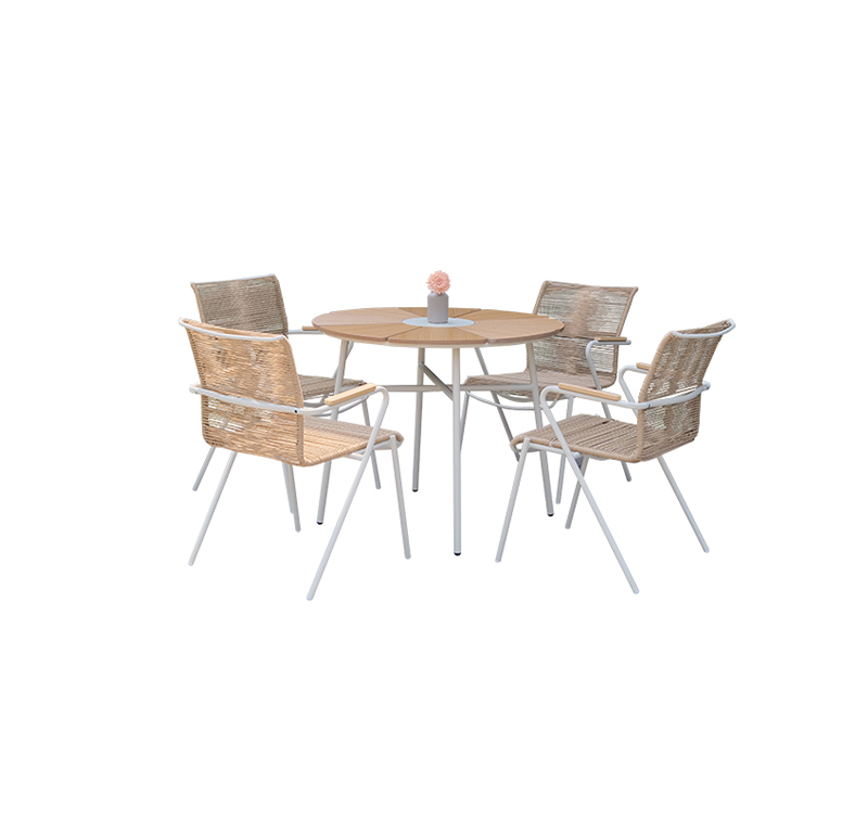 Complete 5-Piece Outdoor Dining Set with PE Rattan Tabletop and Sturdy Steel Frame