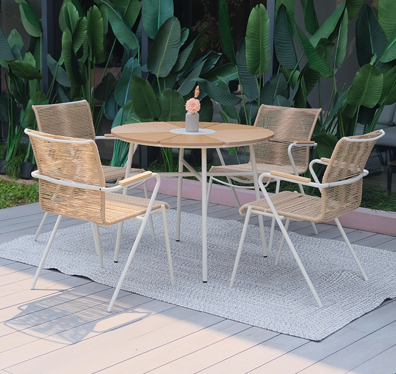 Complete 5-Piece Outdoor Dining Set with PE Rattan Tabletop and Sturdy Steel Frame