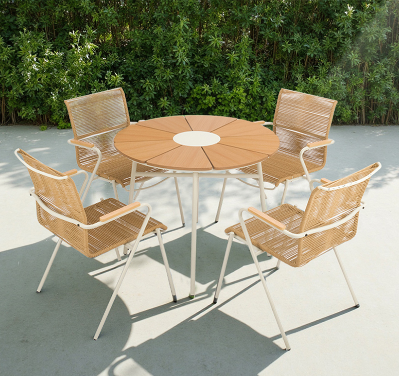 Complete 5-Piece Outdoor Dining Set with PE Rattan Tabletop and Sturdy Steel Frame