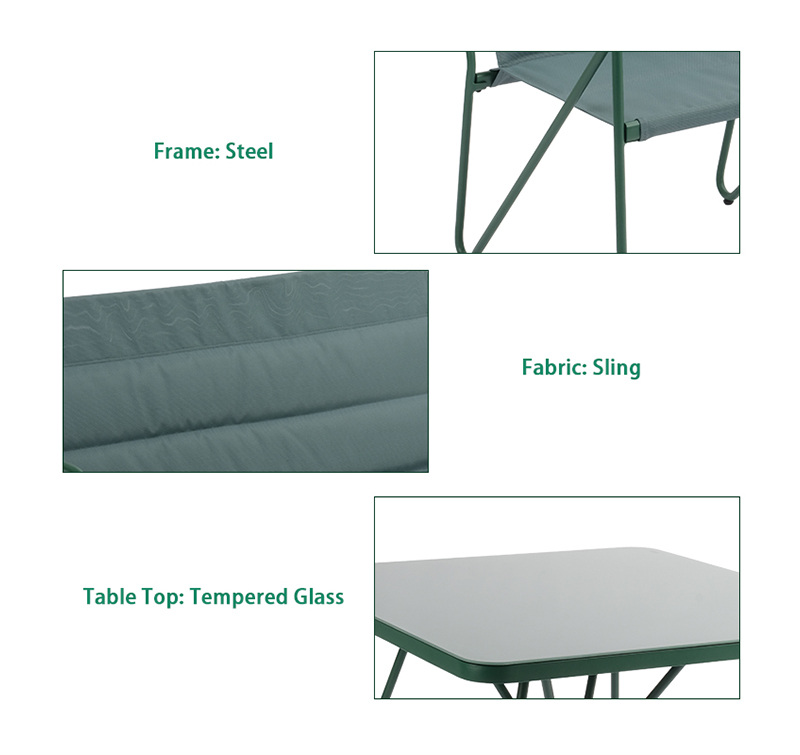 5-Piece Square Tempered Glass Outdoor Dining Set SF6416 with Sturdy Steel Frame and Sling Chairs