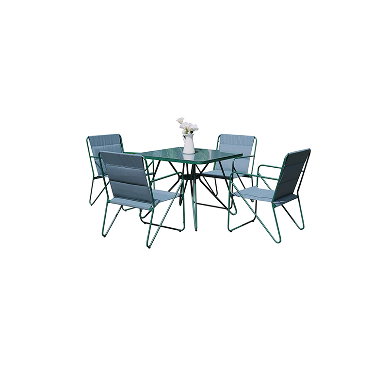 5-Piece Square Tempered Glass Outdoor Dining Set SF6416 with Sturdy Steel Frame and Sling Chairs