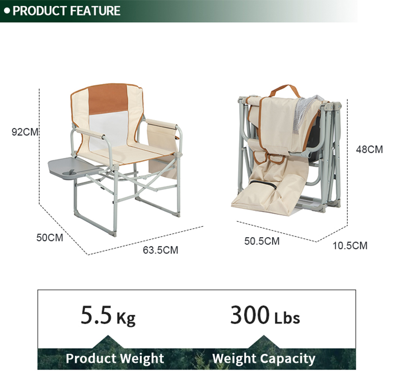 Director Folding Chair with Side Table, Steel Frame, Waterproof Fabric,300LBS Load Capacity