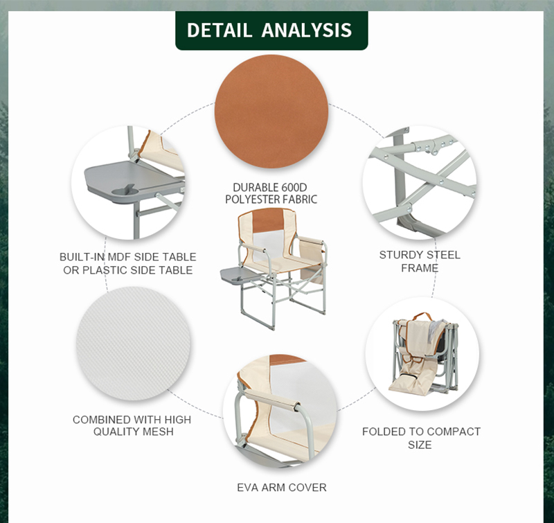 Director Folding Chair with Side Table, Steel Frame, Waterproof Fabric,300LBS Load Capacity