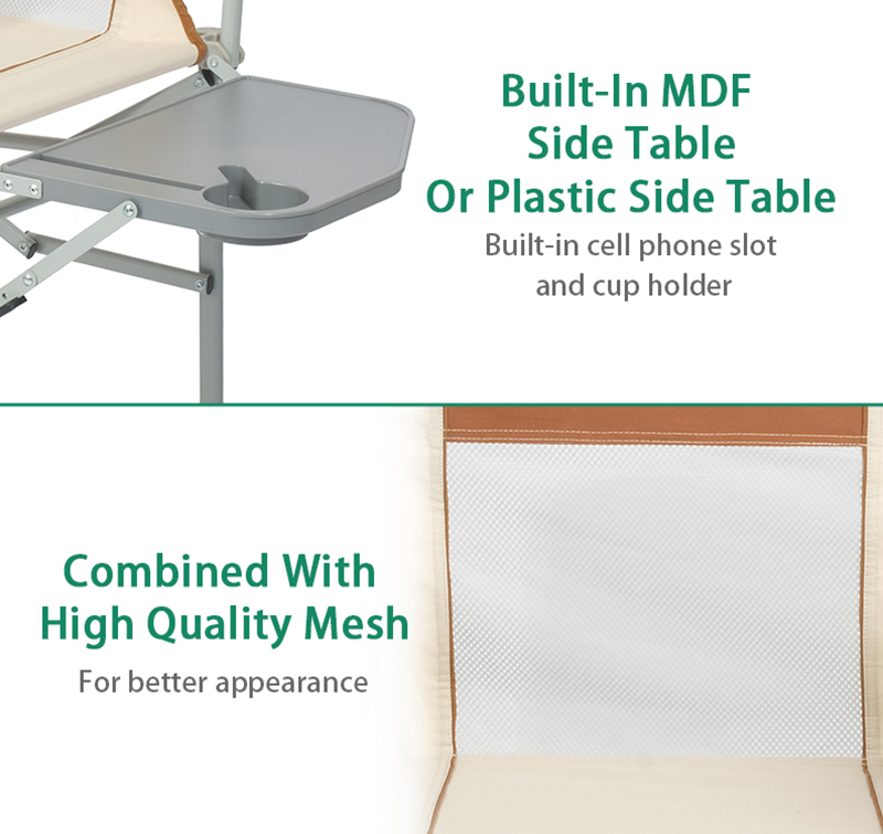 Director Folding Chair with Side Table, Steel Frame, Waterproof Fabric,300LBS Load Capacity