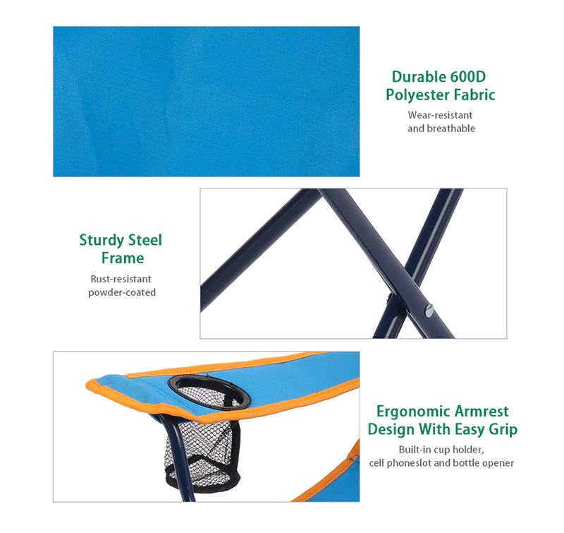 Compact Kids Folding Camping Chair with Side Table – Safety Lock Design, Lightweight for Easy Carry, 125 lbs Capacity, Ideal for Kids & Compact Car Storage