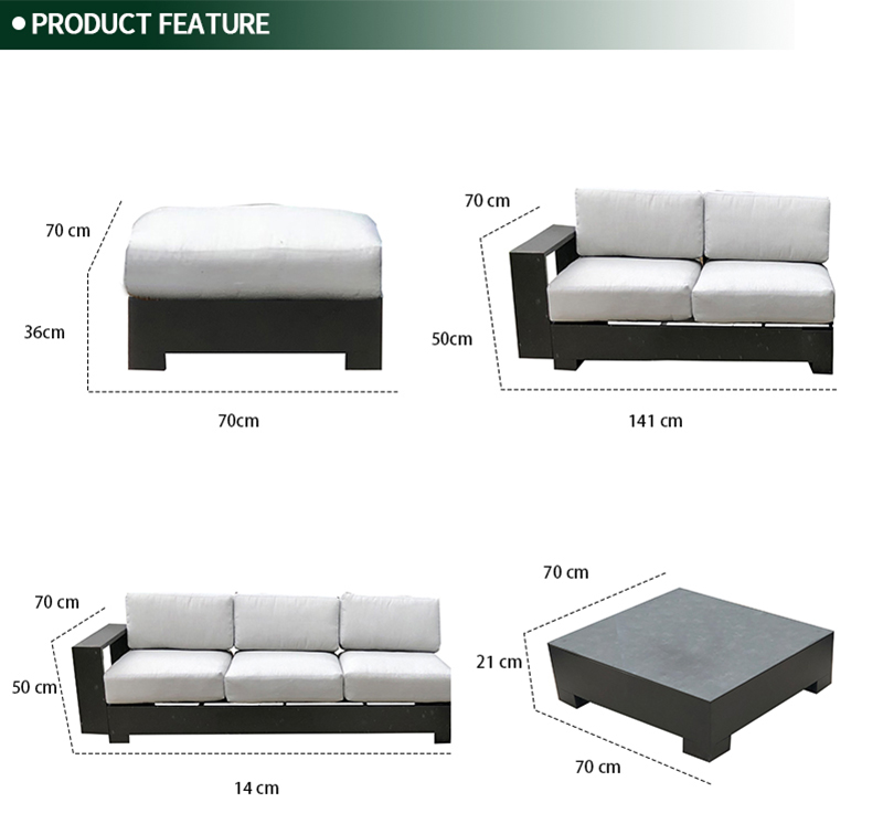 Memphis 4 Piece Aluminum Sectional Corner Sofa Set with Cushions AF2103