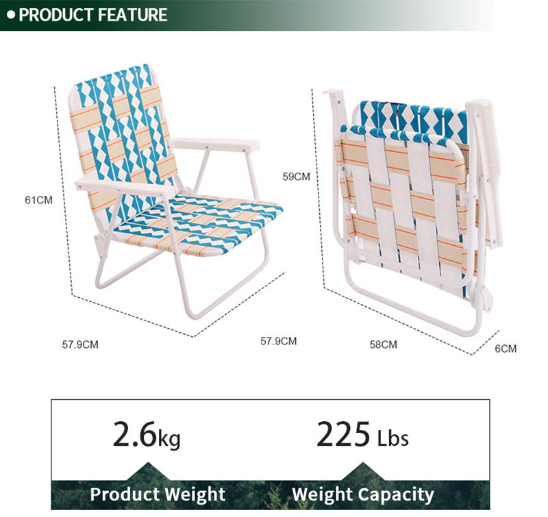 Model Foldable Portable PP Bandage or Nylon Webbing Lawn Beach Chairs for Park Concert