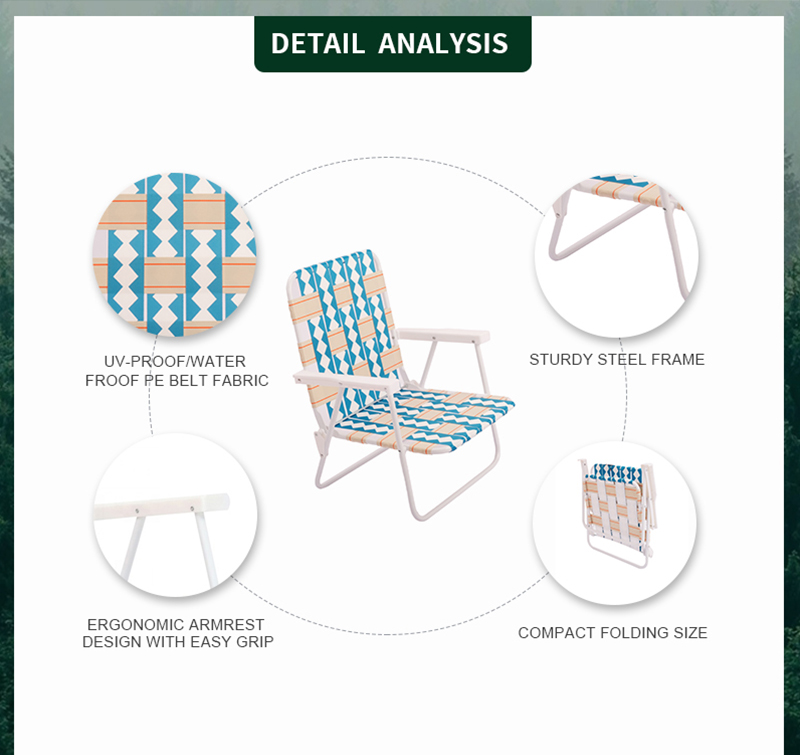 Model Foldable Portable PP Bandage or Nylon Webbing Lawn Beach Chairs for Park Concert