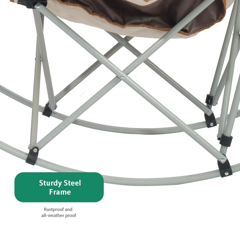 Oversized Wide Padded Rocking Camping Chair with Sturdy Steel Frame