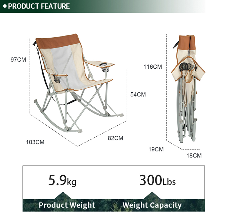 Oversized Mesh Rocking Camping Chair with Armrests, 300LBS Load Capacity