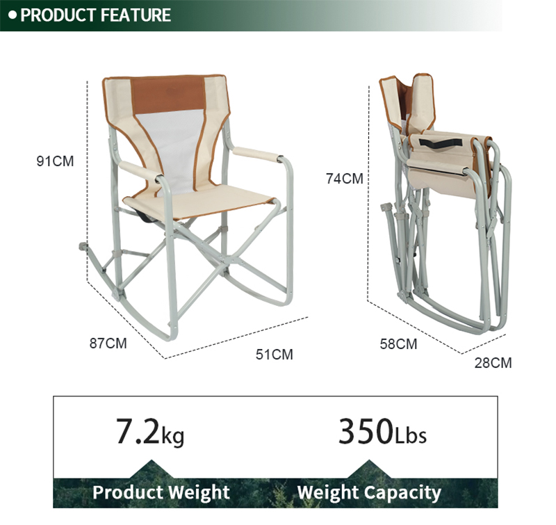 Compact Foldable Rocking Camping Chair with Hard Armrests