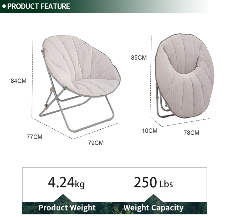 Foldable Water Drop Shape Saucer Chair with Velvet Cover