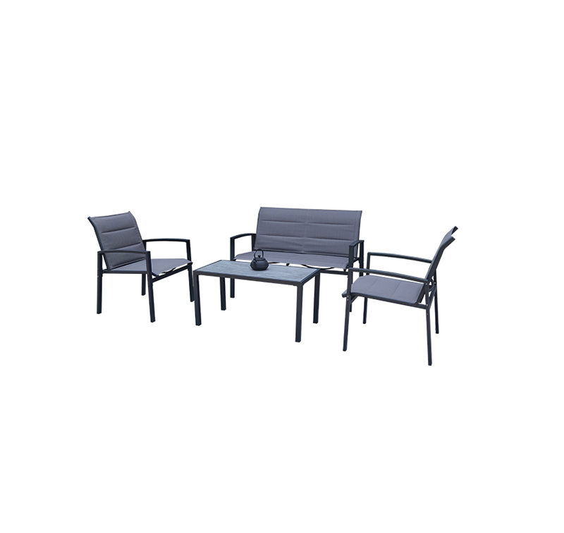 Durable 4-Piece Outdoor Loveseat Set with All-Weather Poly Stone Table and Sling Fabric