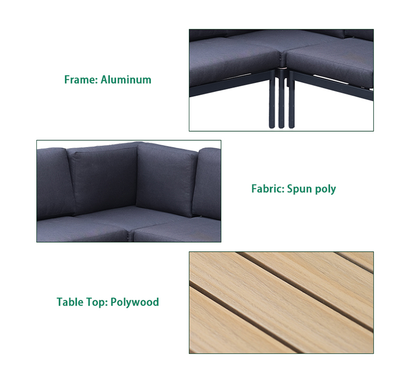 Modular 5-Piece Outdoor Sectional Sofa Set with Polywood Table Top & 2 Seating Designs