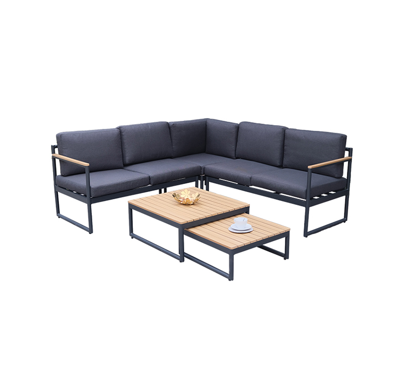 Modular 5-Piece Outdoor Sectional Sofa Set with Polywood Table Top & 2 Seating Designs