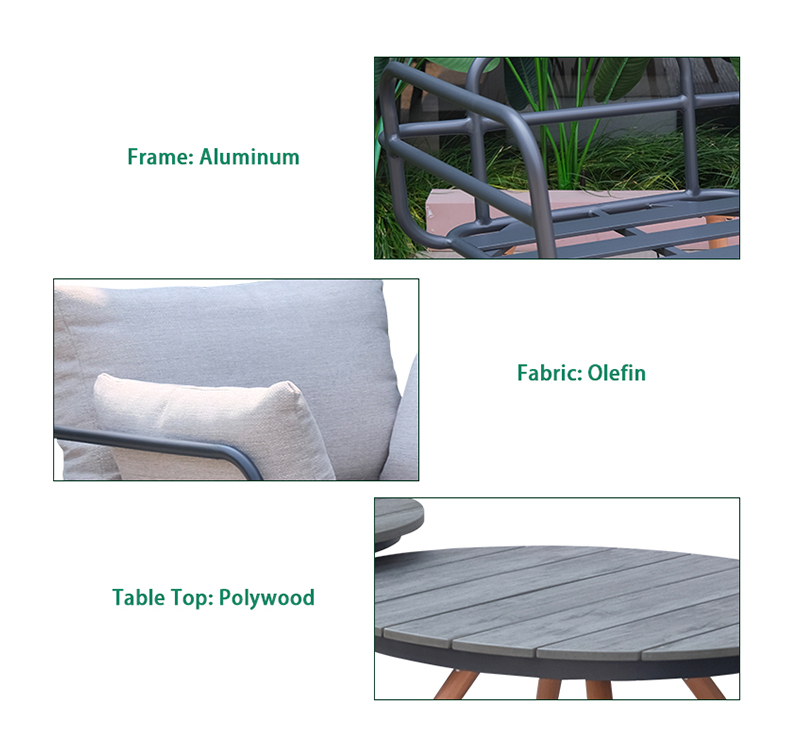 5-Piece Outdoor Sofa Set with Durable Aluminum Frame, Olefin Fabric Cushions & Polywood Table Top