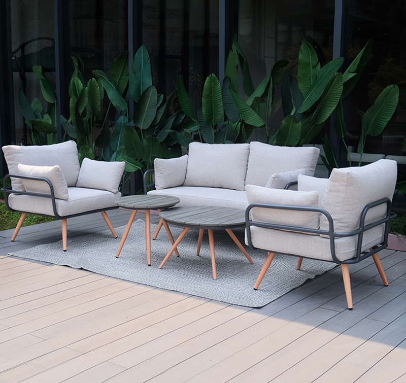 5-Piece Outdoor Sofa Set with Durable Aluminum Frame, Olefin Fabric Cushions & Polywood Table Top