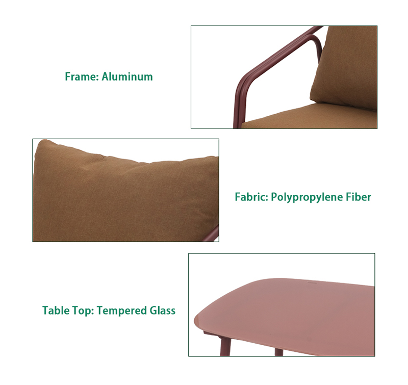 Complete 4-Piece Patio Set AF2511 with Loveseat, Tempered Glass Table & Polypropylene Fabric