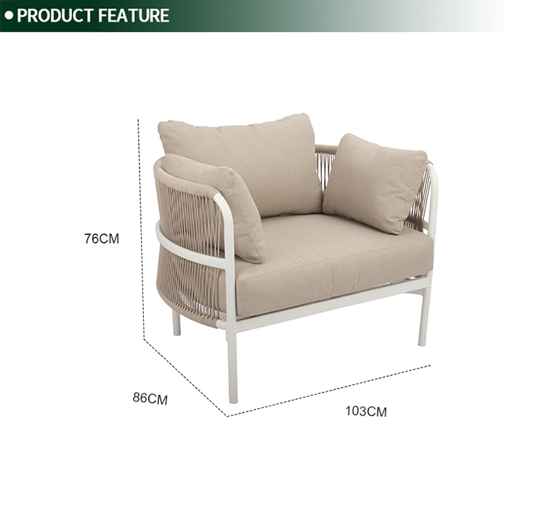 Contemporary Aluminum Frame Single Sofa AF4213 with Olefin Fabric for Patio Lounge