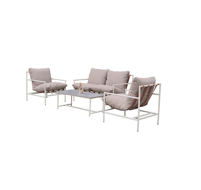 4-Piece Patio Sofa Set Featuring a Natural Slate Table Top and Durable Steel Frame