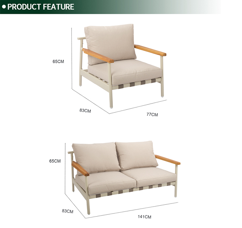 5-Piece Aluminum Frame Outdoor Lounge Sofa Set AF6417 with Olefin Fabric and Dual-Level Tables
