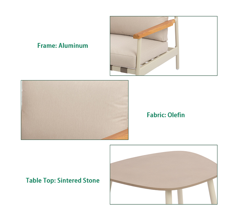 5-Piece Aluminum Frame Outdoor Lounge Sofa Set AF6417 with Olefin Fabric and Dual-Level Tables