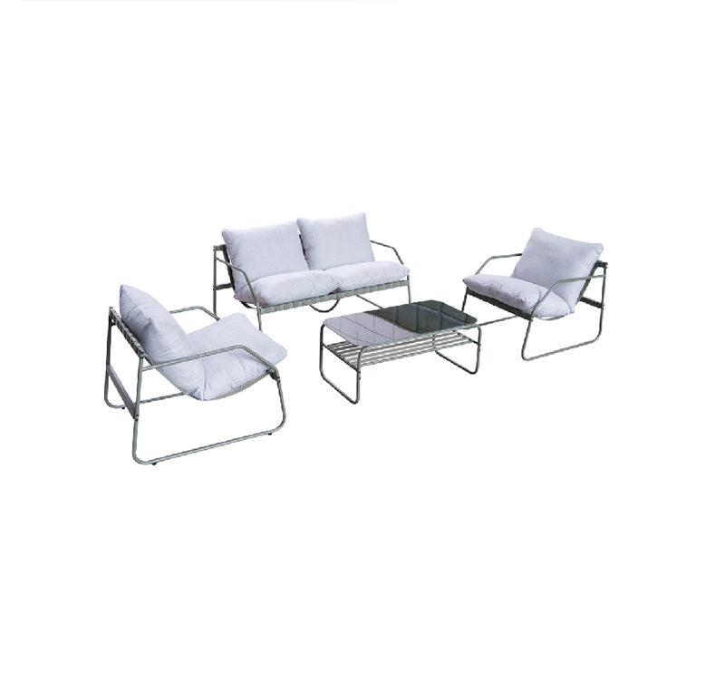 4-Piece Outdoor Sofa Set Including Tempered Glass Table – Durable Steel Frame and Spun Poly Fabric