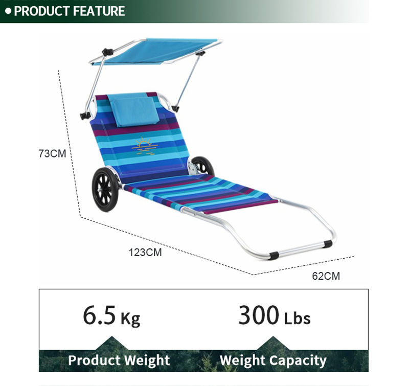 Teslin Foldable Beach Bed Trolley with Sun Shade
