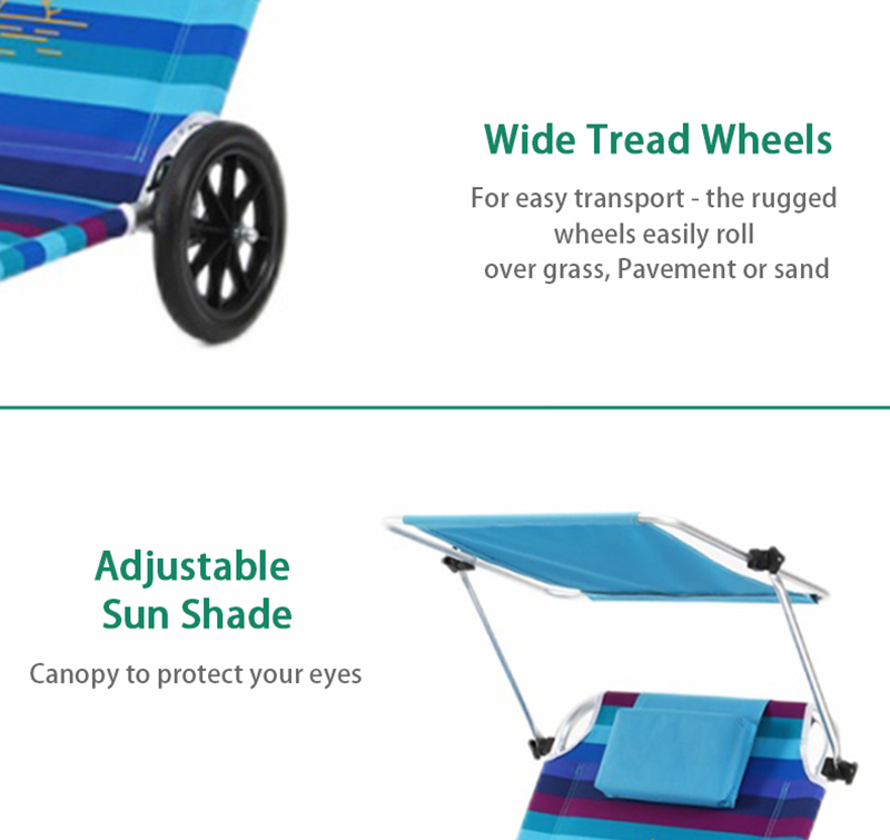 Teslin Foldable Beach Bed Trolley with Sun Shade
