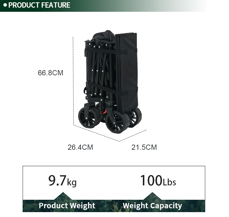 Long Trailer Style Folding Wagon with Brakes, 120kg Capacity