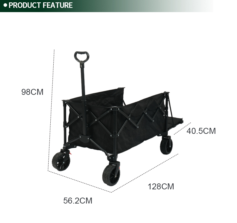 Long Trailer Style Folding Wagon with Brakes, 120kg Capacity