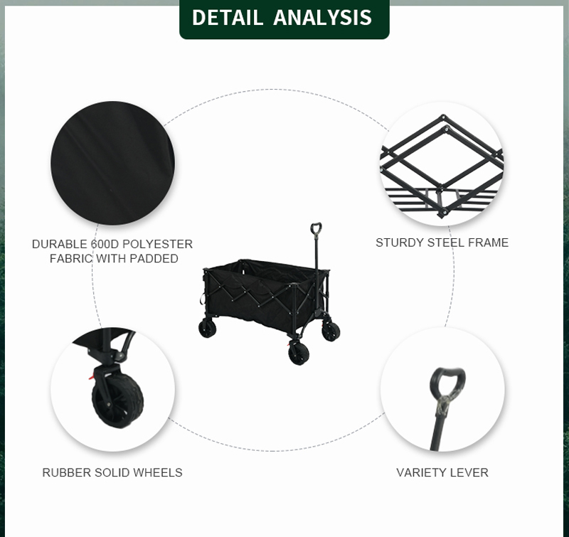Long Trailer Style Folding Wagon with Brakes, 120kg Capacity