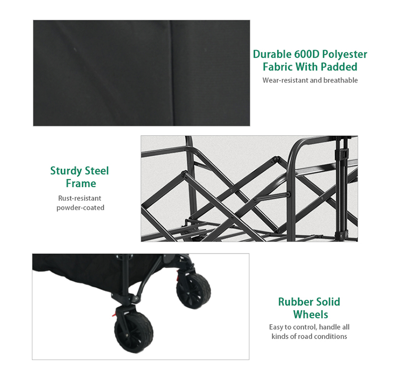 Long Trailer Style Folding Wagon with Brakes, 120kg Capacity