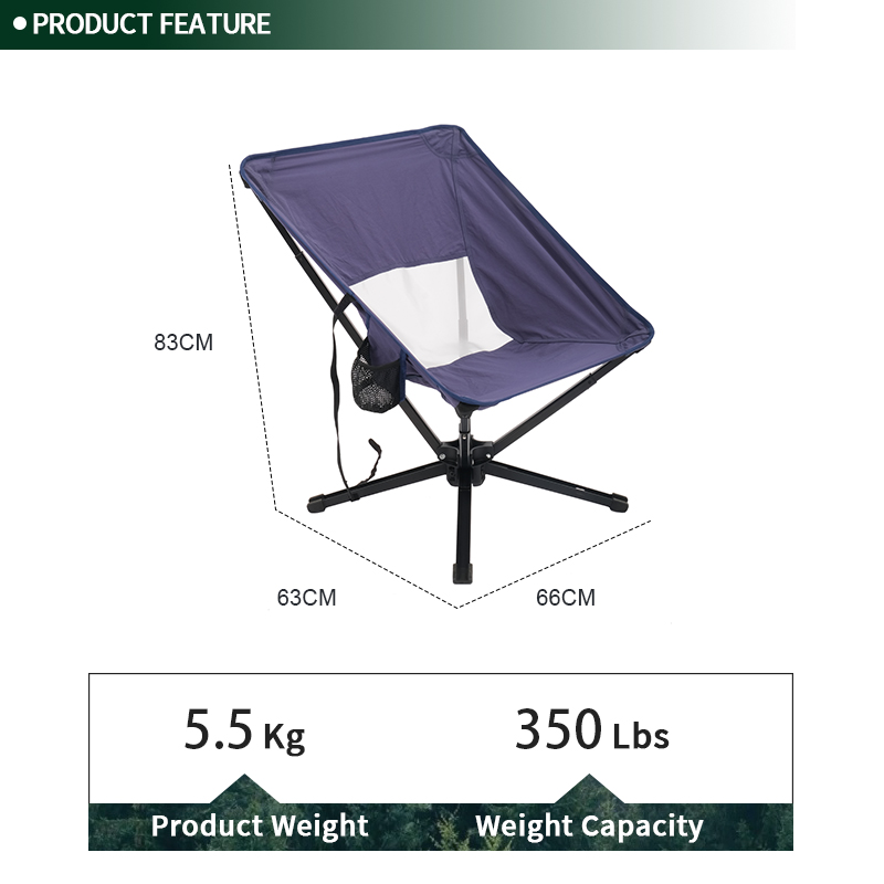 Blue Telescopic Low Back Camping Chair with Dual-Height Adjustable System