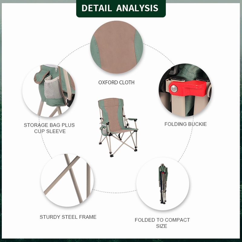 Green Portable Folding Camp Chair with Carry Strap and Cup Holder
