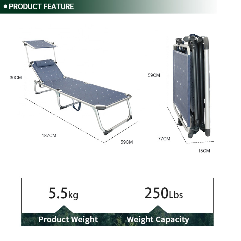 Outdoor Modern Aluminum Foldable Beach Chaise Sun Lounge Chair Outdoor with Canopy