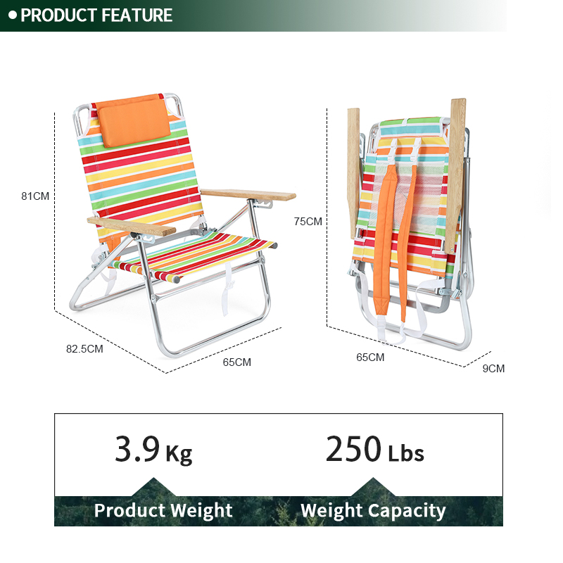 Outdoor Aluminum Folding Reclining Beach Chair Luxury Beach Chair