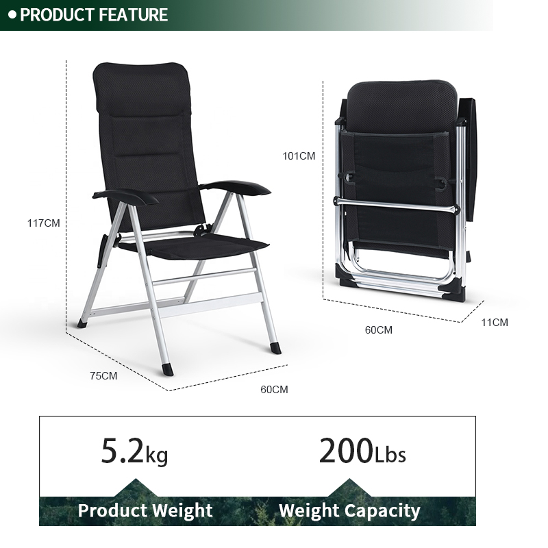 Luxury Aluminum Lightweight 5 Position Adjustable Folding Camping Beach Chair