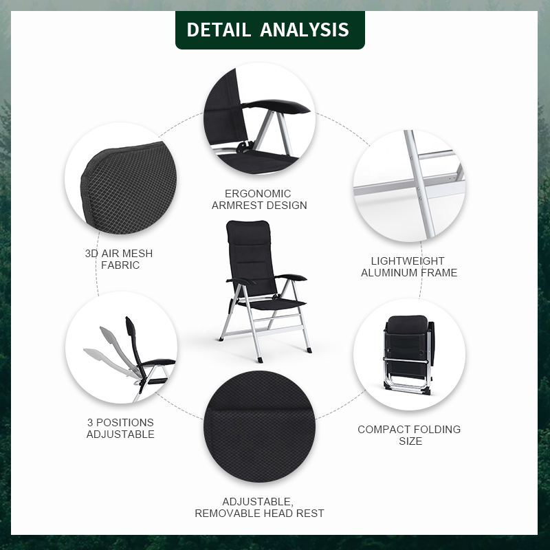 Luxury Aluminum Lightweight 5 Position Adjustable Folding Camping Beach Chair