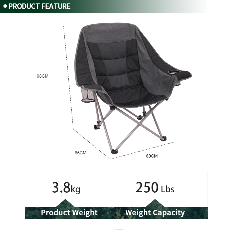 Oversize Padded Moon Leisure Portable Stable Comfortable Folding Chair for Camping