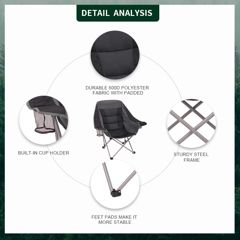 Oversize Padded Moon Leisure Portable Stable Comfortable Folding Chair for Camping