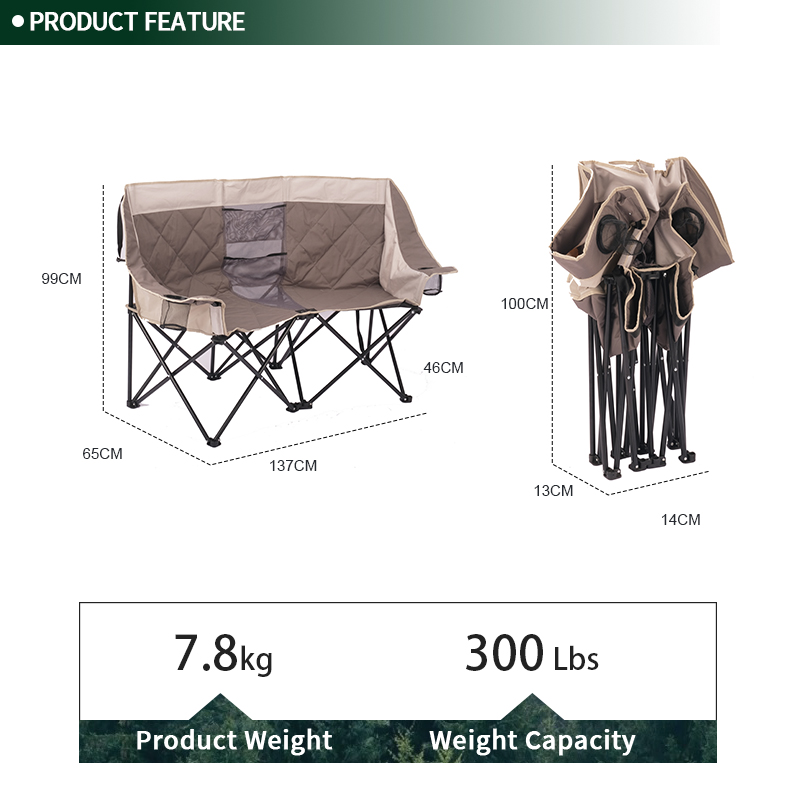 Two Seats Folding Portable Garden Outdoor Camping Beach Soft Beach Chair with Cup Holder