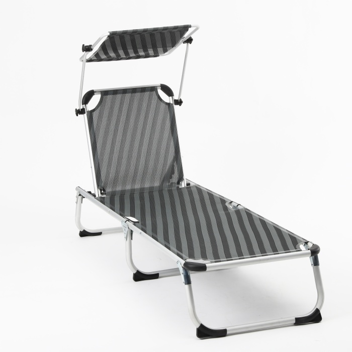 Outdoor Modern Aluminum Foldable Beach Chaise Sun Lounge Chair Outdoor with Canopy